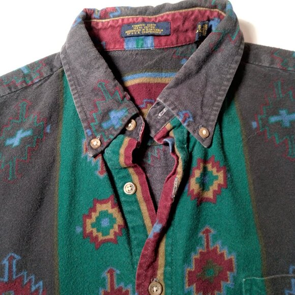 Vintage Chamois Shirt Men Large Southwest Geometric Maroon Green Western Flannel - Picture 13 of 16